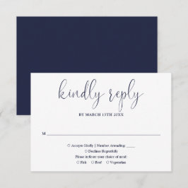 Navy Blue Modern Chic Elegante Script Hochzeit RSVP Karte