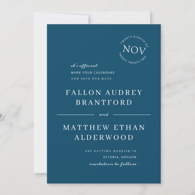 Navy Blue Modern Date Siegel Save the Date (Vorderseite)