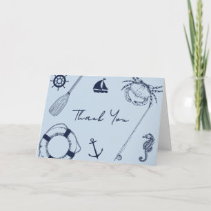 Navy Blue Modern Elegante Fishing Boy Baby Shower Dankeskarte