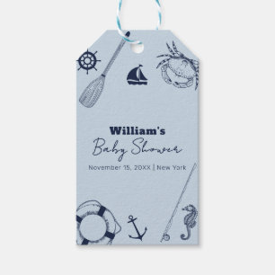 Navy Blue Modern Elegante Fishing Boy Baby Shower Geschenkanhänger