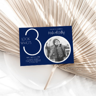 Navy Blue Modern Foto 30. Geburtstag Einladung