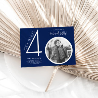 Navy Blue Modern Foto 40. Geburtstag Einladung