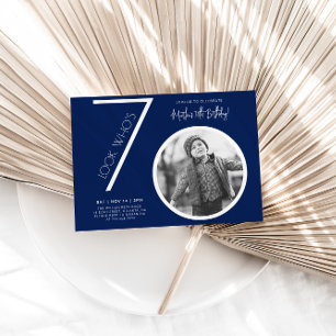 Navy Blue Modern Foto 70. Geburtstag Einladung