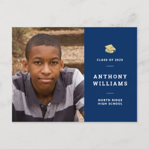 Navy Blue Modern Foto Abschluss Postkarte