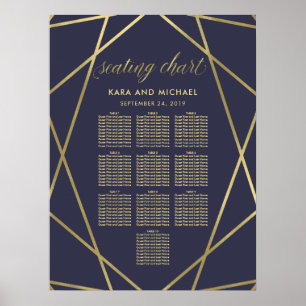Navy Blue Modern Gold Diamond Seekarte Poster