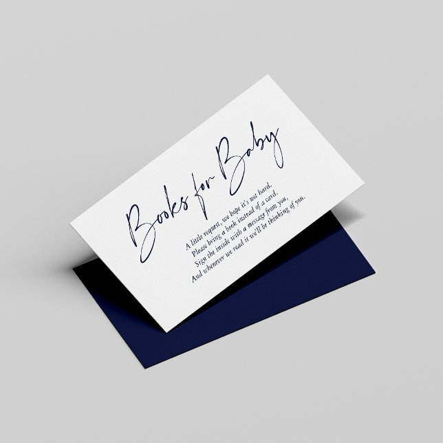 Navy Blue Modern Handgeschriebene Bücher für Baby Begleitkarte (Von Creator hochgeladen)