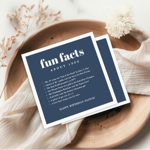 Navy Blue Modern Minimal Fun Fakten Geburtstag Jah Serviette