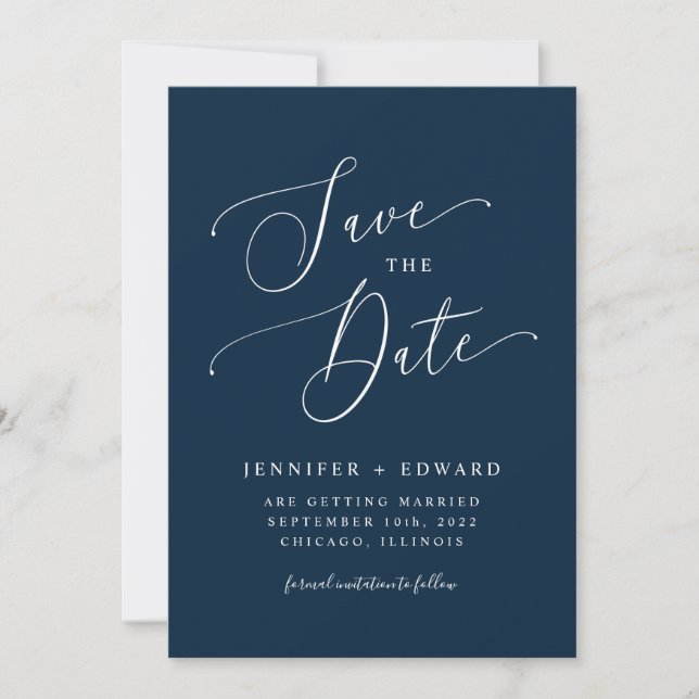 Navy Blue Modern Minimal Save The Date (Vorderseite)