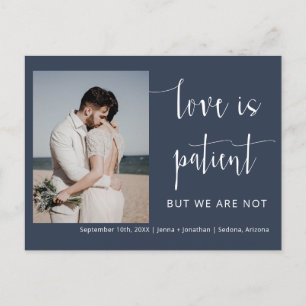 Navy Blue Modern Minimal Script Foto Elopement Postkarte