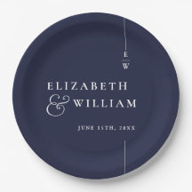 Navy Blue Modern Minimalistisch Monogram Wedding
