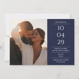 Navy Blue Modern Minimalistisch Wedding Foto Save The Date