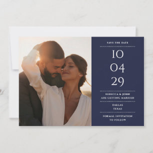 Navy Blue Modern Minimalistisch Wedding Foto Save The Date