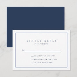Navy Blue Modern Minimalistisch Wedding RSVP Card Karte