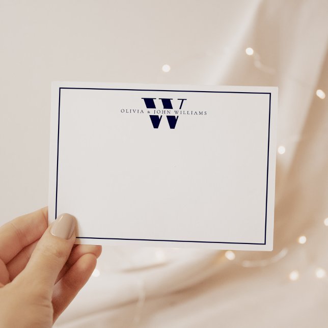 Navy Blue Modern Monogram Couple Stationery Mitteilungskarte (Von Creator hochgeladen)