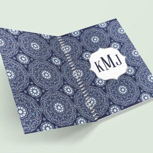 Navy Blue Modern Monogram Custom Notizbuch