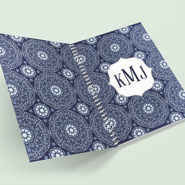Navy Blue Modern Monogram Custom Notizbuch (With spiral binding available in other colors. )