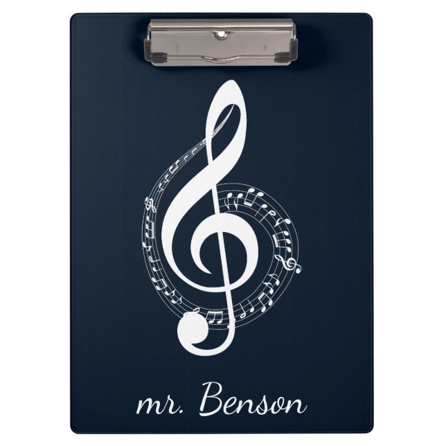 Navy Blue Modern Musiknoten Personalisiert Klemmbrett (Vorderseite)