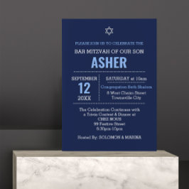 Navy Blue Modern Name Logo Bar Mitzvah Einladung