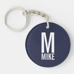 Navy Blue Modern Personalisiert Monogram und Name Schlüsselanhänger