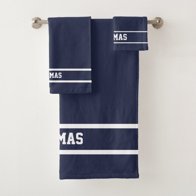 Navy Blue Modern Personalisiert Name Badehandtuch  Badhandtuch Set (Insitu)