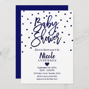 Navy Blue Modern Script Baby Dusche Confetti Einladung