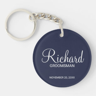 Navy Blue Modern Script Personalisiert Trauzeuge Schlüsselanhänger
