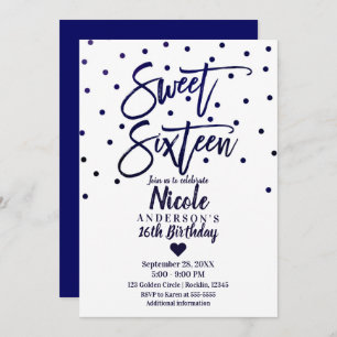 Navy Blue Modern Script Sweet 16 Sechzehn Einladung