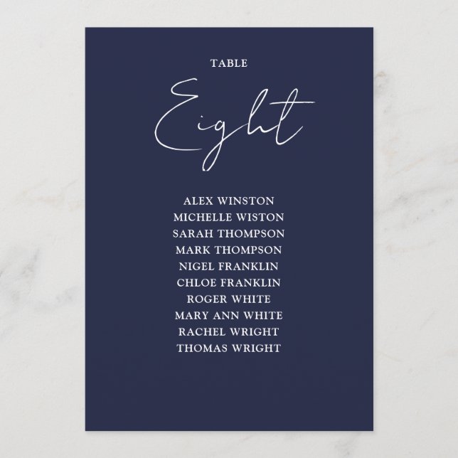 Navy Blue Modern Seekarte Tischnummer (Vorderseite)