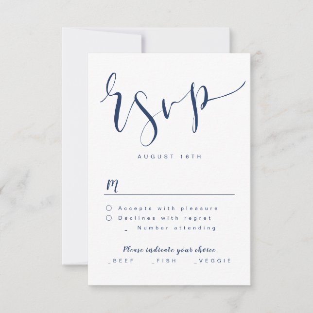 Navy Blue Modern Simple Script Hochzeit RSVP (Vorderseite)