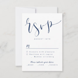 Navy Blue Modern Simple Script Hochzeit RSVP