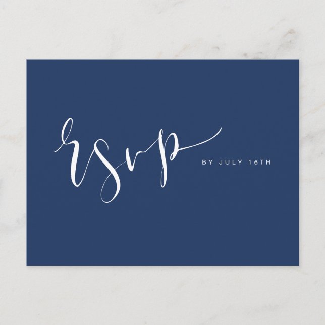 Navy Blue Modern Simple Script Hochzeit RSVP Einladungspostkarte (Vorderseite)