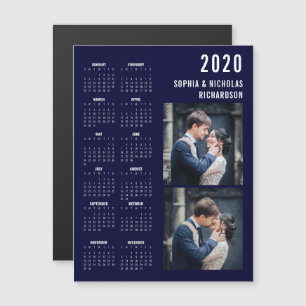Navy Blue Modern Two Foto 2020 Calendar Magnet