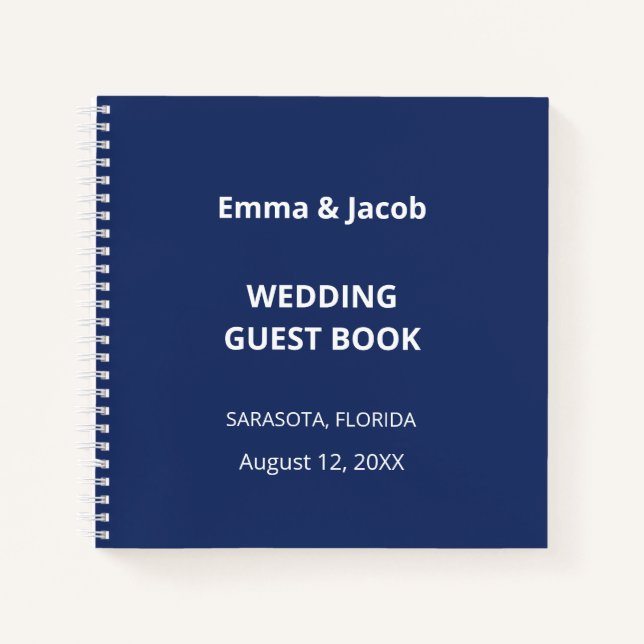 Navy Blue Modern Wedding Guest Book Notizbuch (Vorderseite)