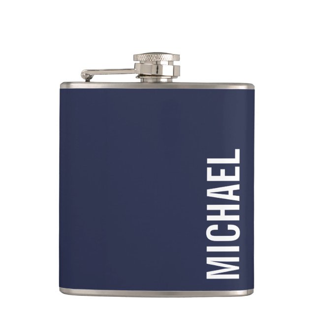 Navy Blue Moderner Minimalistischer Personalisiert Flachmann (Vorderseite)