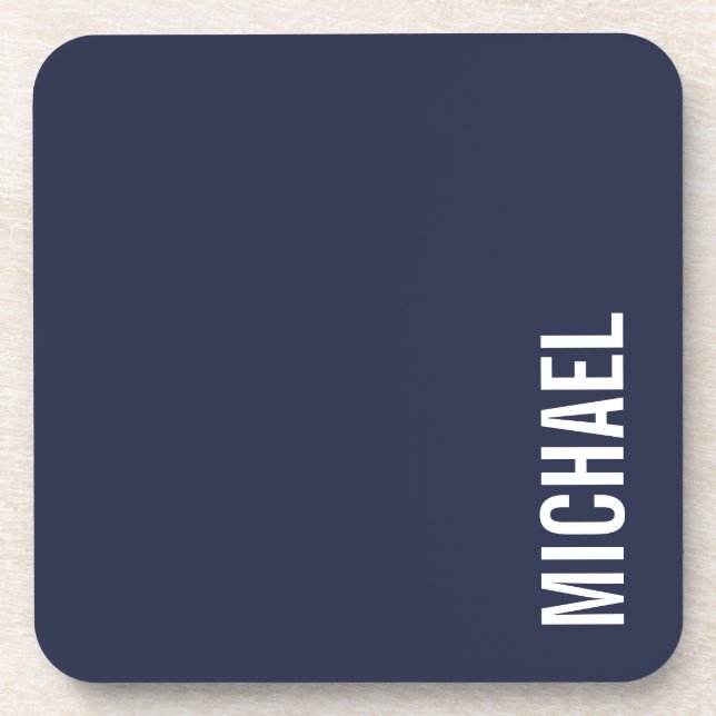 Navy Blue Moderner Minimalistischer Personalisiert Getränkeuntersetzer (Vorderseite)