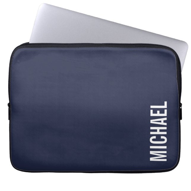 Navy Blue Moderner Minimalistischer Personalisiert Laptopschutzhülle (Vorderseite)
