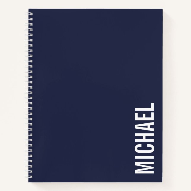 Navy Blue Moderner Minimalistischer Personalisiert Notizbuch (Vorderseite)