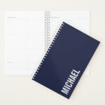 Navy Blue Moderner Minimalistischer Personalisiert Planer<br><div class="desc">Modernes Minimalistisches Design mit personalisiertem Namen in weißem,  modernem,  fett- Sans Serif Schriftart Stil auf marineblau Hintergrund.</div>
