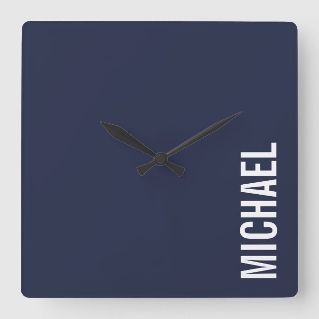 Navy Blue Moderner Minimalistischer Personalisiert Quadratische Wanduhr (Vorderseite)