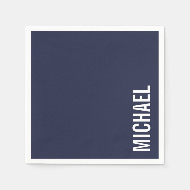 Navy Blue Moderner Minimalistischer Personalisiert Serviette (Vorderseite)
