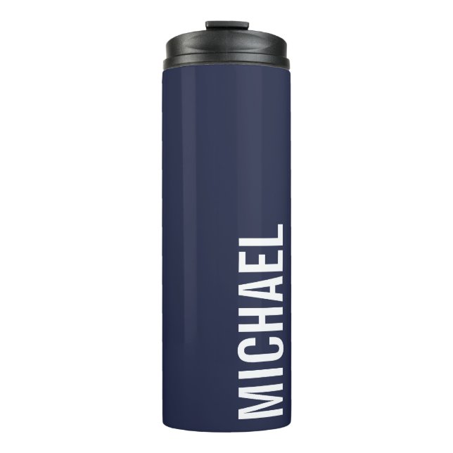 Navy Blue Moderner Minimalistischer Personalisiert Thermosbecher (Vorderseite)