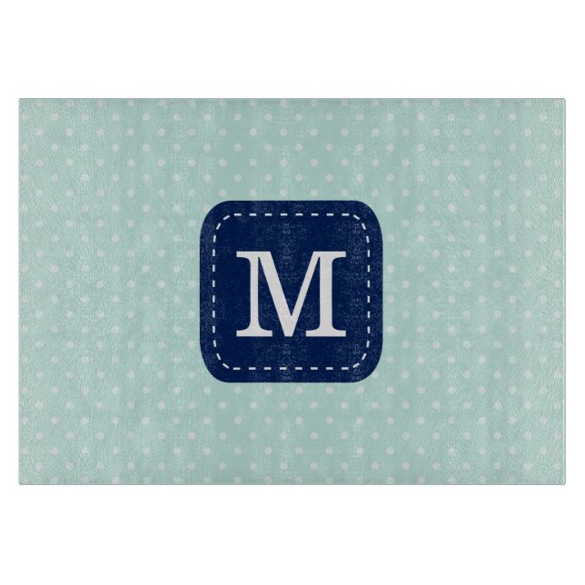Navy Blue Monogram auf Minenhintergrund Schneidebrett (Vorderseite)