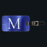 Navy Blue Monogram Brushed Metal Giral Script Name Gepäckanhänger<br><div class="desc">Navy Blue Monogram Brushed Metal Girl Script Name Niedlich Bag Tag</div>