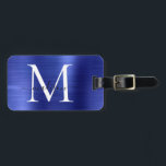 Navy Blue Monogram Brushed Metal Giral Script Name Gepäckanhänger<br><div class="desc">Navy Blue Monogram Brushed Metal Girl Script Name Niedlich Bag Tag</div>