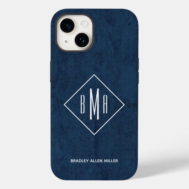 Navy Blue Monogram Case-Mate iPhone Hülle (Rückseite)