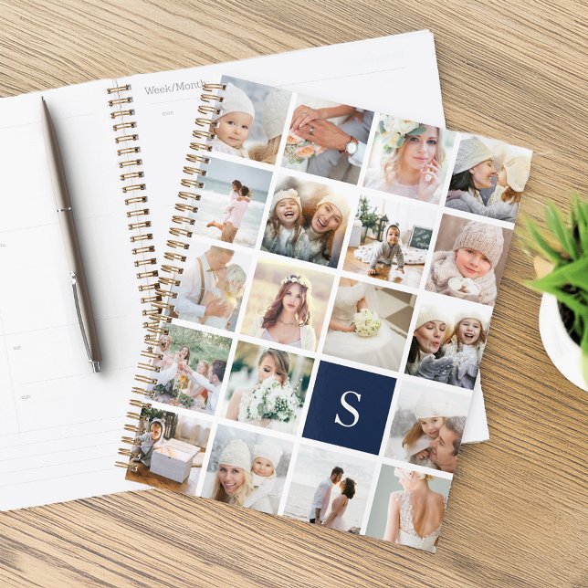 Navy Blue Monogram Foto Collage Planer (Von Creator hochgeladen)