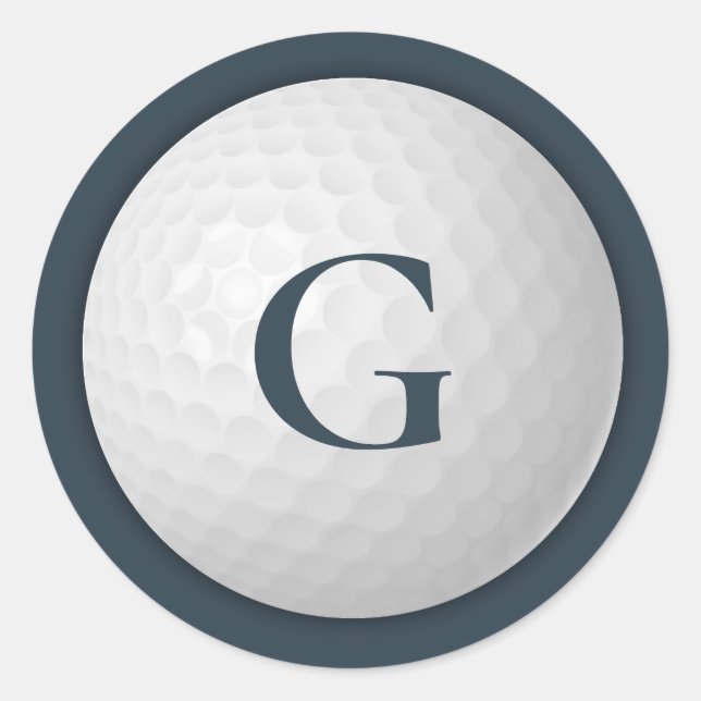 Navy Blue Monogram Golf Ball Runder Aufkleber (Vorderseite)