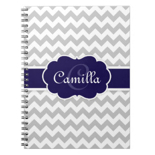 Navy Blue Monogram Grey Zickzack Pattern Notizblock