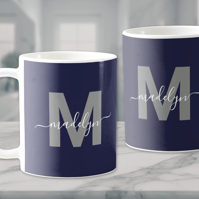 Navy Blue Monogram Kaffeetasse (Navy Blue Monogram Coffee Mug)