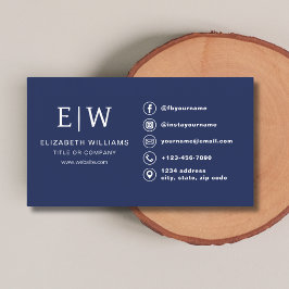 Navy Blue Monogram Minimalistisch Social Media Ico Visitenkarte